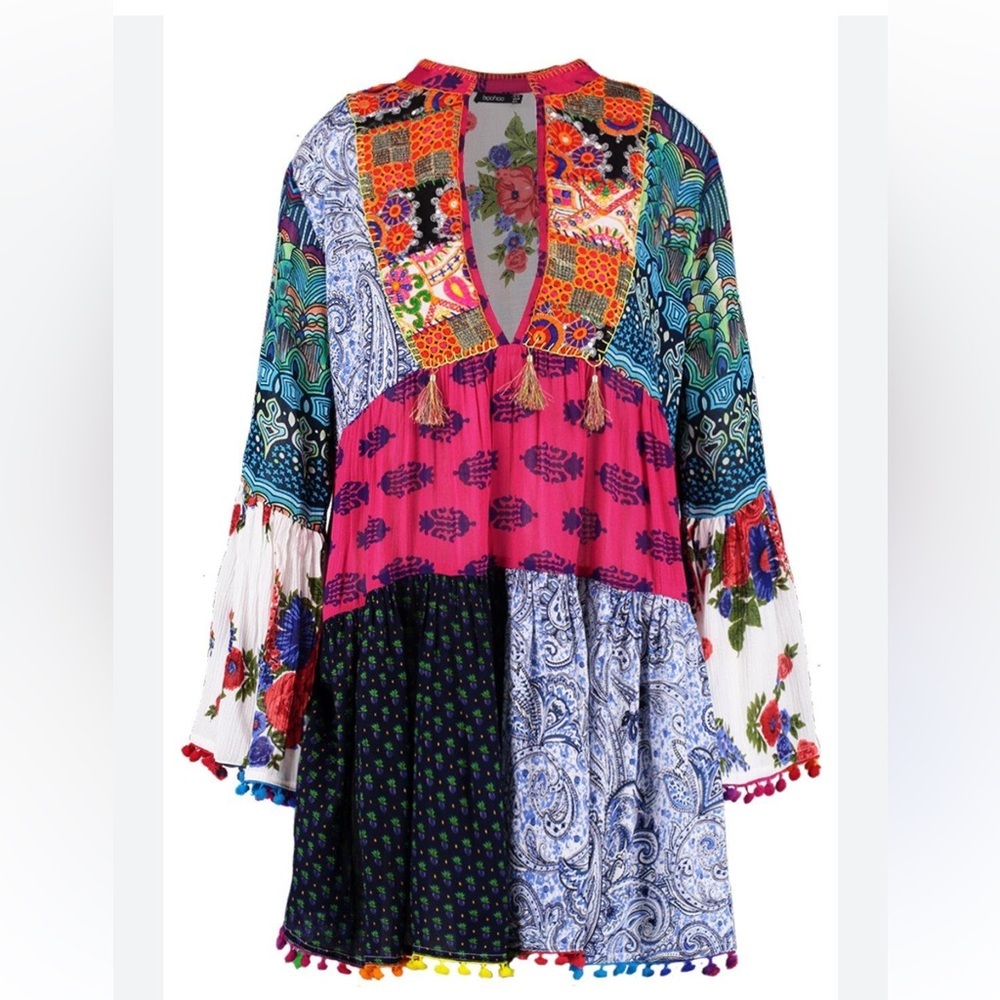 Beautiful Boho Patchwork Paisley Print Tassel Shi… - image 3